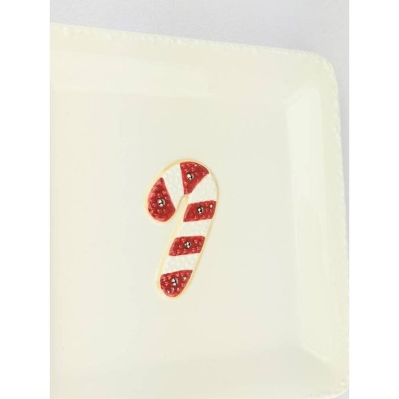 Santa Cookie Plate Red White Candy Cane | Square White Plate Hallmark Holiday - Picture 2 of 9